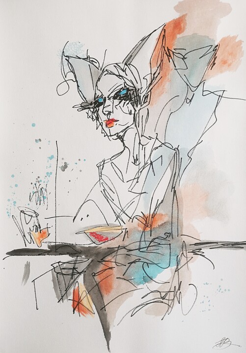 Drawing titled "Cat Woman Line Draw…" by Daheaven Art, Original Artwork, Acrylic