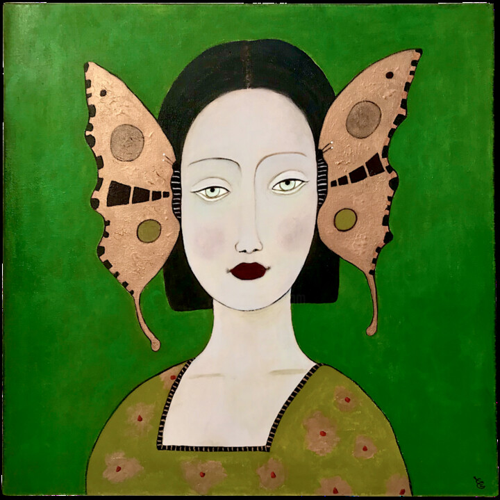 Femme aux papillons cuivrés 绘画, 19.7x19.7 in