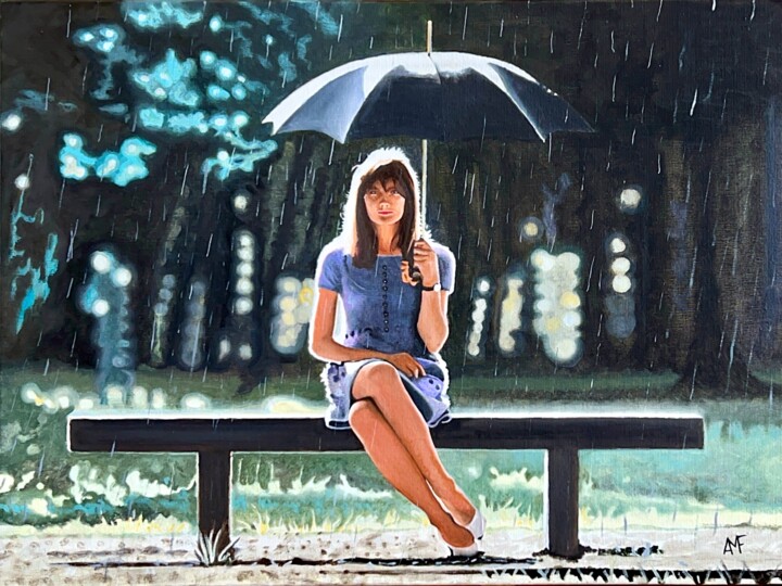 Peinture intitulée "Attente humide" par Arnaud Feuga, Œuvre d'art originale, Huile Monté sur Châssis en bois