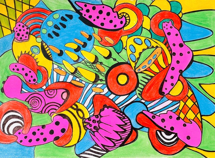 650. Colorful Abstract Expression: Exploring Psychedelic 绘画, 5.9x8.3 in