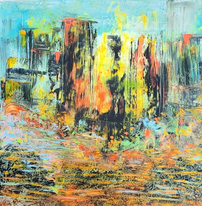Cityscape, Abstract City, Sunrise 绘画, 39.4x39.4 in