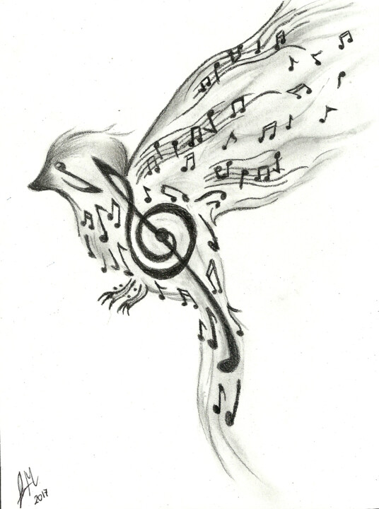 Ilustración pájaro musical Disegno, 9,1x6,7 in