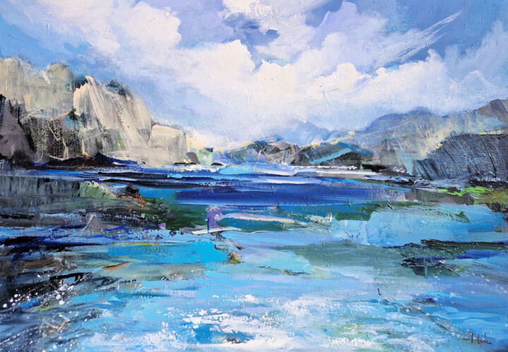Painting titled "A lake in the mount…" by Irina Laube, Original Artwork, Acrylic