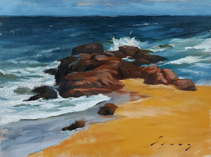 Peinture intitulée "Mornings by the Sea" par Kavinda Silva, Œuvre d'art originale, Huile