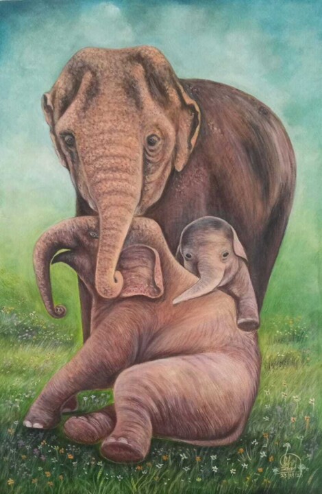Painting titled "Tender Bonds" by Hiran Sumith Fernando, Original Artwork, Acrylic