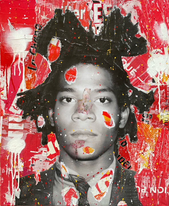 Peinture intitulée "Basquiat" par Chris Rose, Œuvre d'art originale, Collages Monté sur Châssis en bois