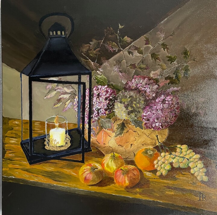 Painting titled "Lueur D'automne" by Marie France Saunard (Rêves et couleurs), Original Artwork, Oil Mounted on Wood Stretch…