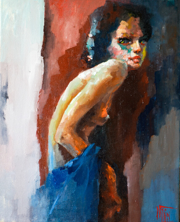 blue scarf 绘画, 24.4x19.7 in