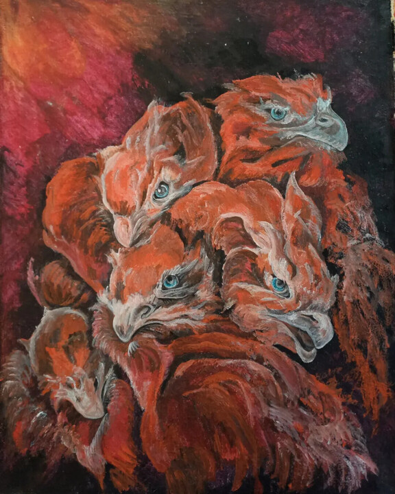 Красные птицы.Зоопарк 2. 绘画, 22.8x17.7 in
