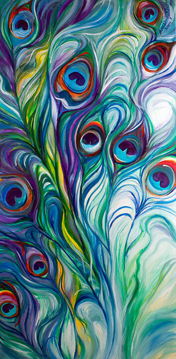 Peacock Plumage 绘画, 54x28 in