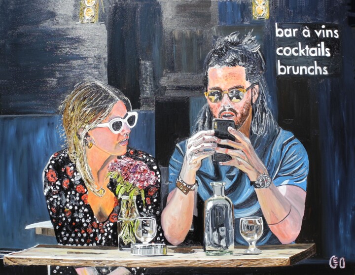 绘画 标题为“Bar à vins. Paris.” 由Jerome Labrunerie (GEO), 原创艺术品, 油 安装在木质担架架上