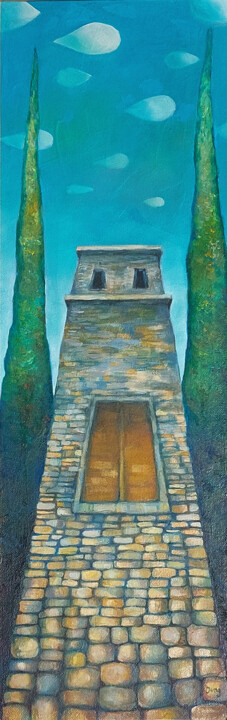 Cypress trees Schilderij, 23,6x7,9 in