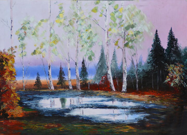 「The Autumn Sunset」というタイトルの絵画 Sandaruwan Kumarasingheによって, オリジナルのアートワーク, アクリル