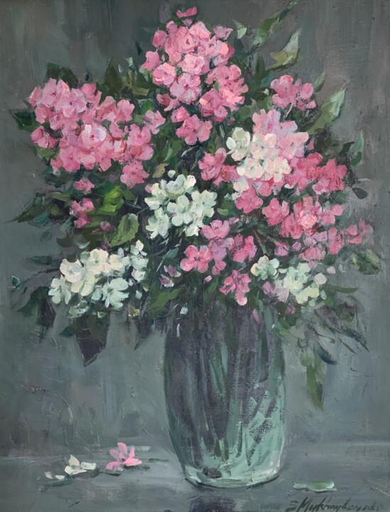 White and pink phlox Schilderij, 19,7x15,8 in