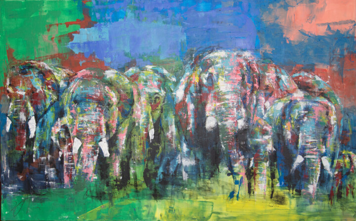 Elephants 勇者の群れ 绘画, 28.6x45.9 in