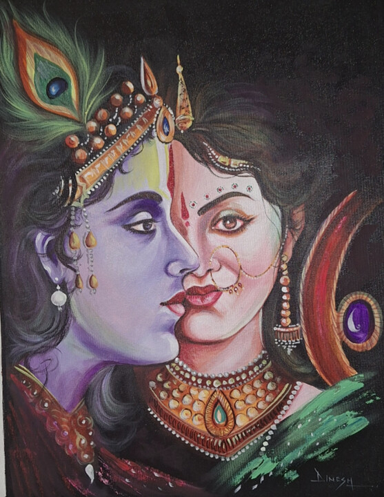 hand painted radha Krishna painting 绘画, 24x18 in