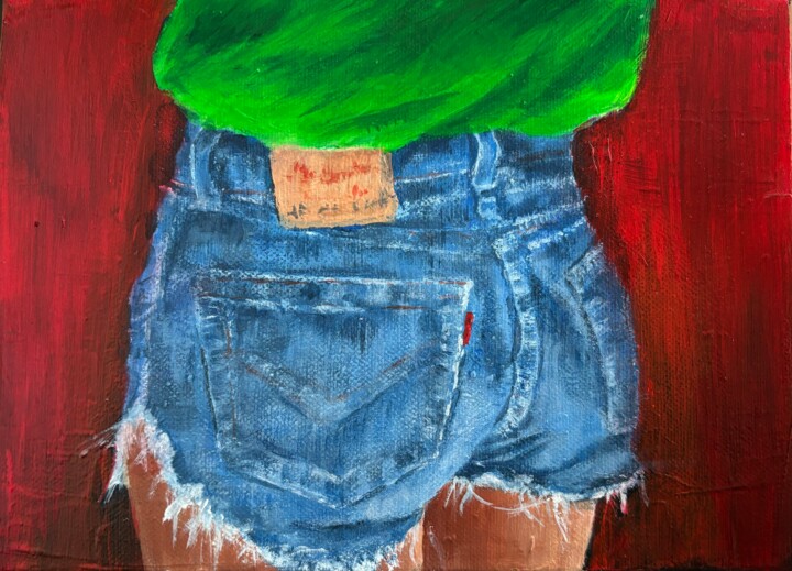 Short en jean 绘画, 4.7x6.3 in