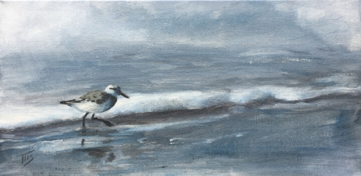 Peinture intitulée "Le bécasseau et la…" par M Batté Gauthier, Œuvre d'art originale, Acrylique Monté sur Châssis en bois