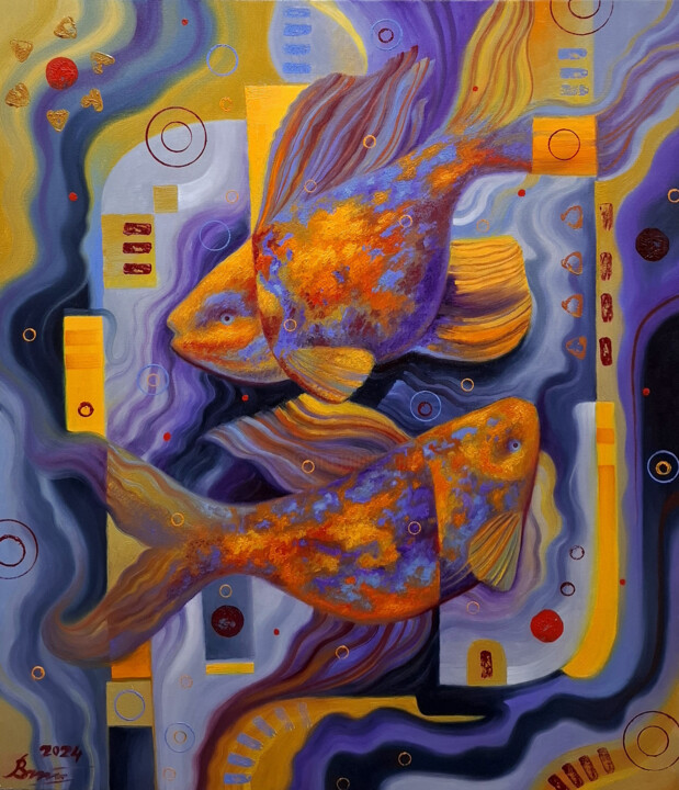 Orange and purple 绘画, 27.6x23.6 in