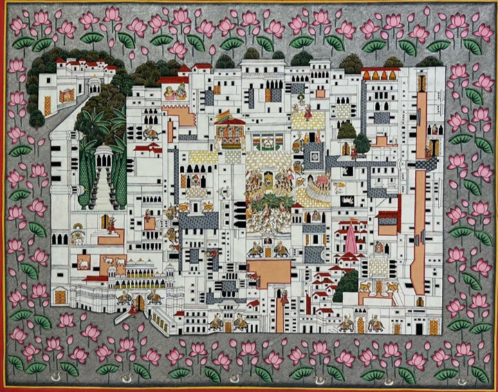 Map of Shreenathji ki Haveli pichwai painting 绘画, 36x48 in