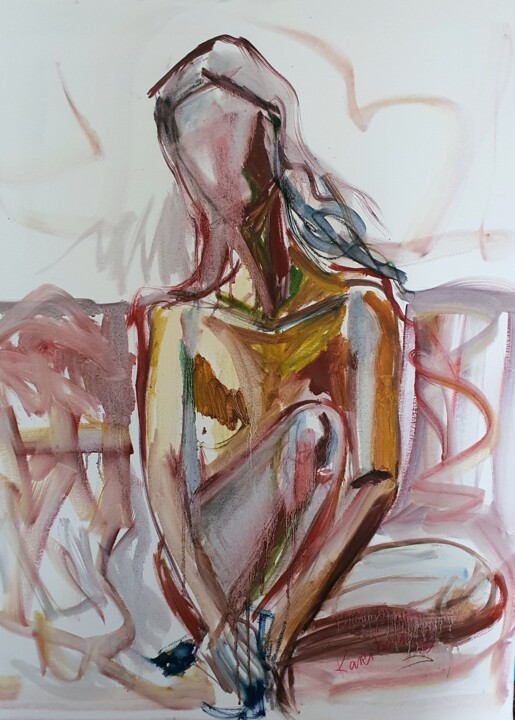 A minimalistic sketch of a girl semi ABSTRACT Schilderij, 31,5x23,6 in