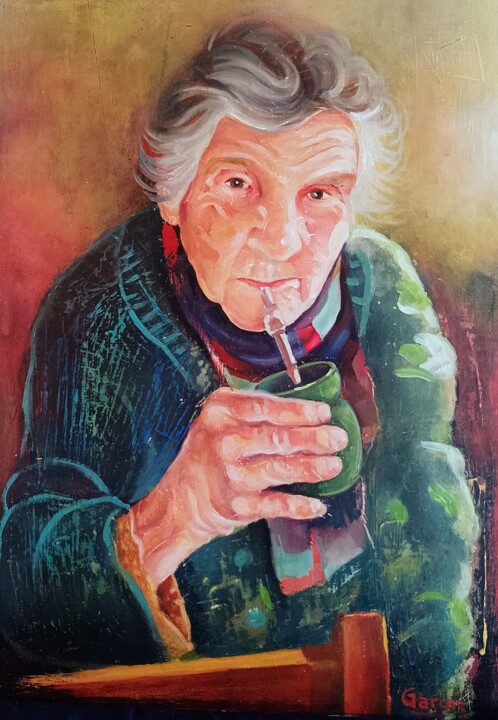 Rosalía y el mate 绘画, 27.6x19.7 in
