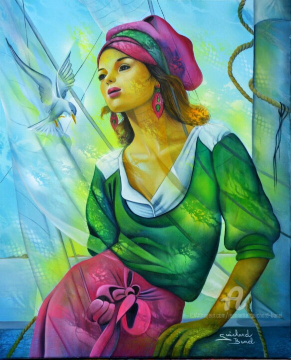 Peinture intitulée "Coeur de pirate" par Jeannette Guichard-Bunel, Œuvre d'art originale, Huile