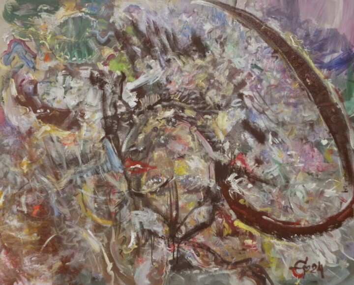Kobieta w kapeluszu, odbicie 绘画, 25.6x31.9 in