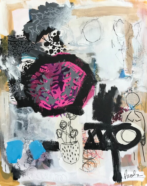 Painting titled "Fleurs bleues!" by Johanne Proulx, Original Artwork, Acrylic Mounted on Wood Stretcher frame