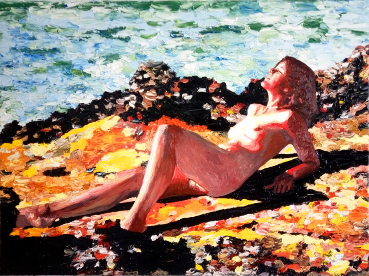 "The rocky beach" 绘画, 23.6x31.5 in