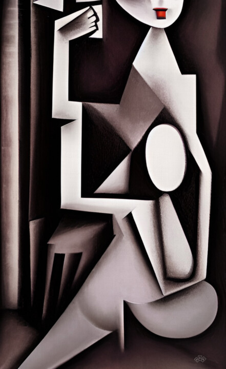 Geometric whispers: crimson lips 绘画, 52.4x31.5 in