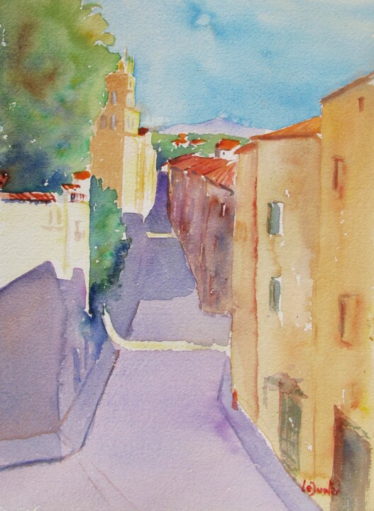Peinture intitulée "Montpellier, rue sa…" par Jean-Noël Le Junter, Œuvre d'art originale, Aquarelle Monté sur Panneau de bois