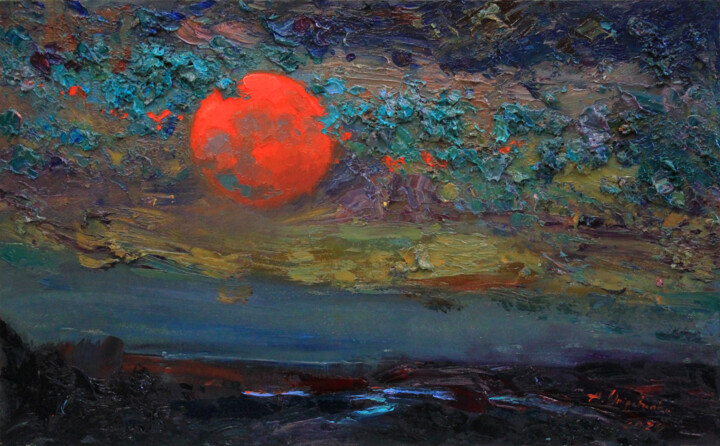 Red moon 绘画, 12.2x19.7 in