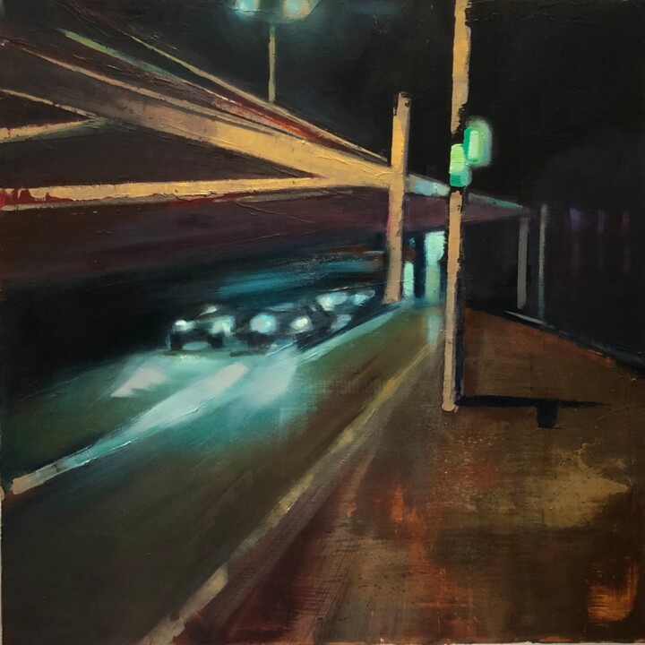 Schilderij getiteld "Great West Rd" door Helena Butler, Origineel Kunstwerk, Olie Gemonteerd op Frame voor houten brancard