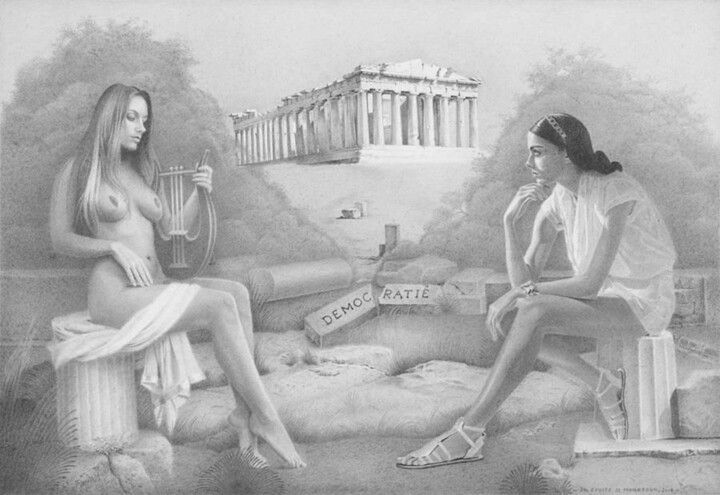 LA PHILOSOPHIE & LA POESIE Dessin, 11,7x16,5 in