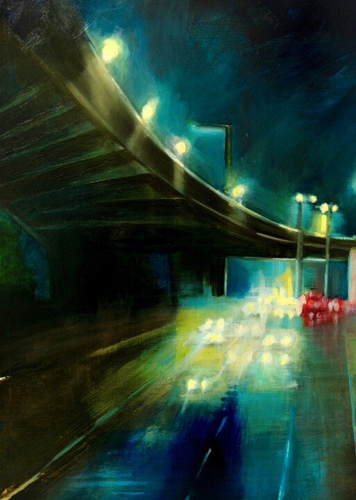 Schilderij getiteld "Great West Road by…" door Helena Butler, Origineel Kunstwerk, Olie Gemonteerd op Frame voor houten bran…