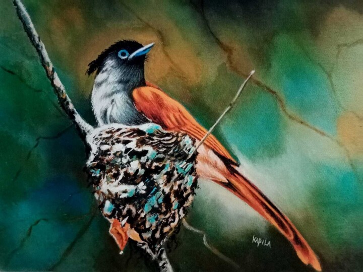 Peinture intitulée "Nesting Serenity" par Kapila Priyantha, Œuvre d'art originale, Acrylique