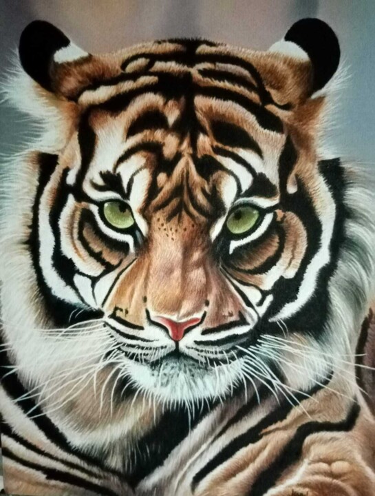 Peinture intitulée "The Fierce Gaze" par Kapila Priyantha, Œuvre d'art originale, Acrylique