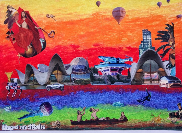 Collages titled "Eloge d'un siècle" by Isabelle Flegeau, Original Artwork, Collages