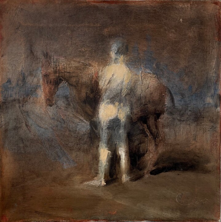 DISTRUSTFUL HORSE 绘画, 11.8x11.8 in