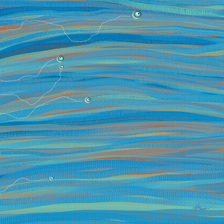 Arts numériques intitulée "Migration bleue" par Sylvie Dessert (Syl), Œuvre d'art originale, Peinture numérique