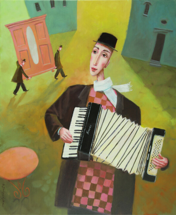 Two people with a wardrobe 绘画, 28.7x23.6 in