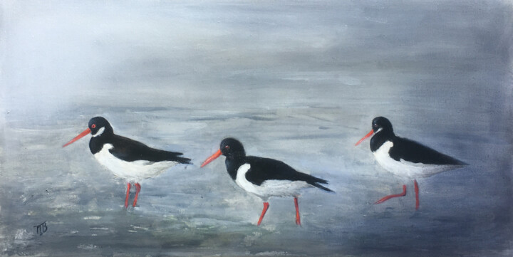 Peinture intitulée "Trois Huîtriers" par M Batté Gauthier, Œuvre d'art originale, Acrylique Monté sur Châssis en bois