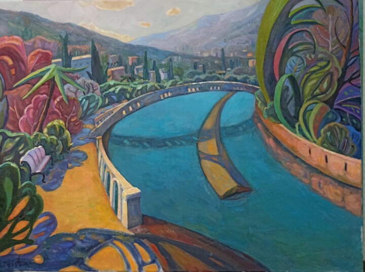 Pittura intitolato "naberezhnaya reki S…" da Olga Korneichuk, Opera d'arte originale, Olio