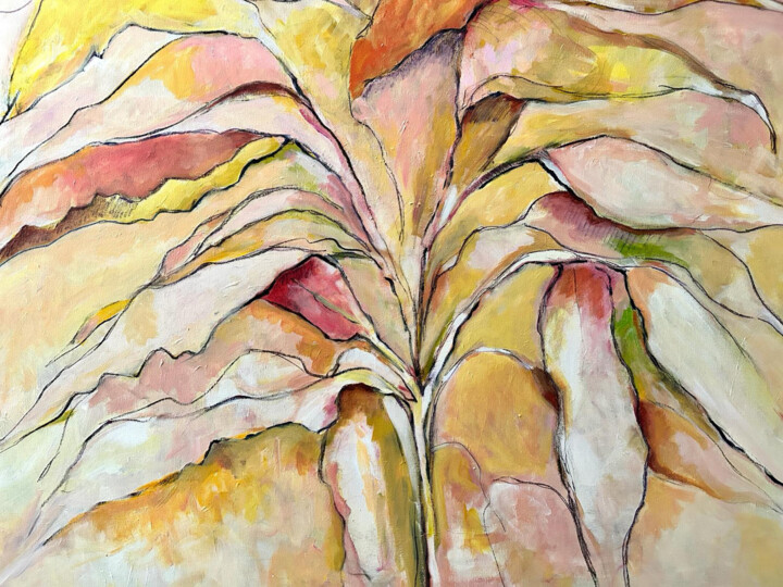 Painting titled "Les flamboyants ver…" by Isabelle Barnasson, Original Artwork, Acrylic Mounted on Wood Stretcher frame