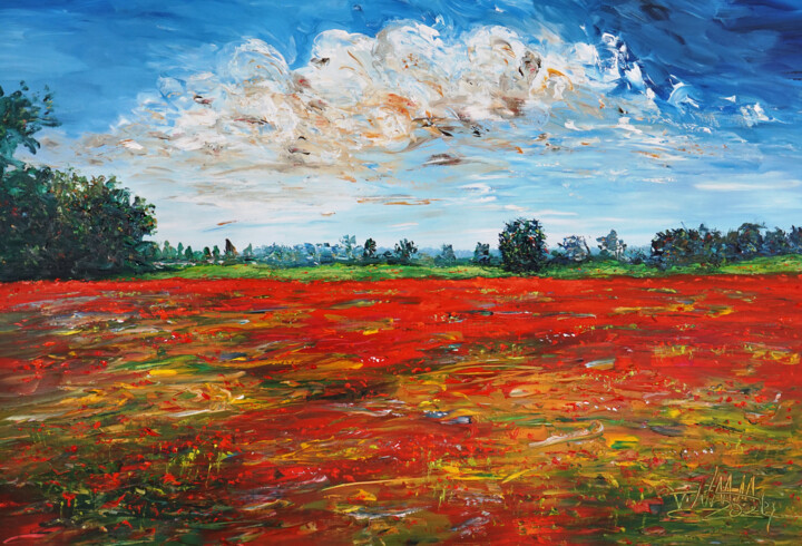 Red Poppy Field XL 1 Peinture, 41,3x61 in