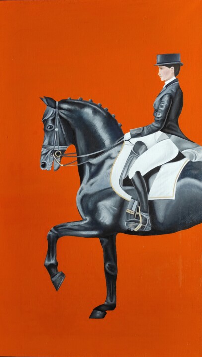 Уникальная картина маслом на холсте "Конная прогулка" 绘画, 47.2x23.6 in