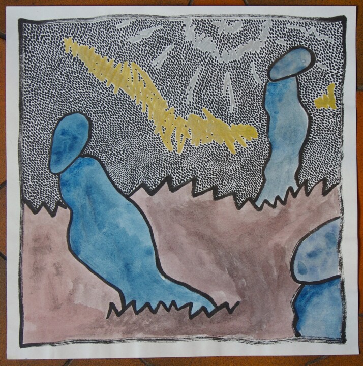 3 Mégalithes, trait d'or 图画, 11.8x11.8 in