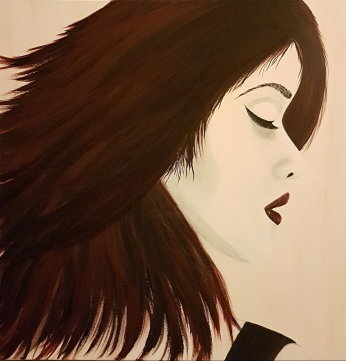 Peinture intitulée ""Profil de Geisha"" par Mina Saouti, Œuvre d'art originale, Acrylique Monté sur Châssis en bois