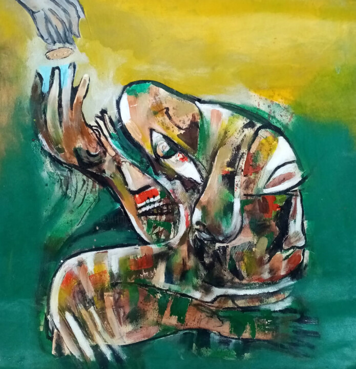 Peinture intitulée "Beggar" par Anjana Rathnayake, Œuvre d'art originale, Acrylique
